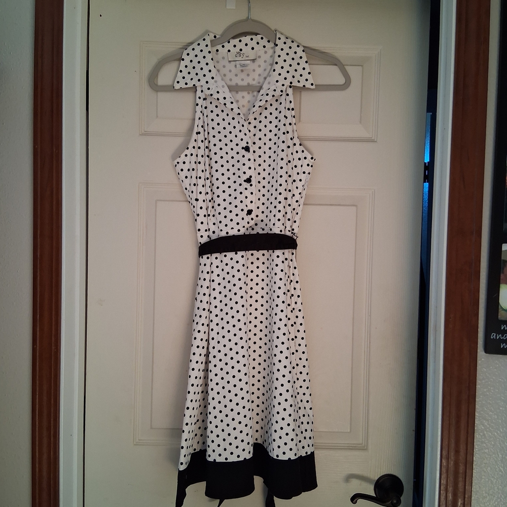 Black and White Polka Dot Cotton Dress With Botton Bodice